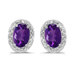 Pendientes de Oro Blanco de 14K con Diamantes y Amatista de 0.90ct, Certificados por GIA, Estilo Aro y Broche, con Baño de Oro y Perla como Piedra Principal - Product Image 2