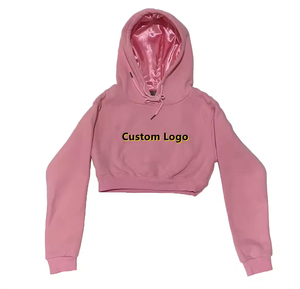 OEM Custom logo High Quality Streetwear Fashion Crop Top Hoodie Women Silk Satin Lined Hood 100% Cotton Hoodies - Product Image 6