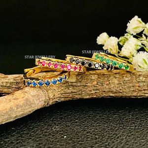 14K Solid <b>Gold</b> CZ Colored Diamond Hoop <b>Ring</b> Fine Jewelry. - Product Image 5