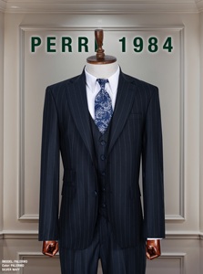 Costume d'affaires noir à fines rayures pour homme, double boutonnage, col mandarin, mélange viscose et polyester, grande taille, antistatique, anti-rétrécissement - Product Image 3