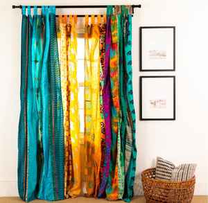 Saree en soie indienne Sari Sheer Boho rideau gitane hippie bohème moderne Floral écologique pleine lumière ombrage maison cantonnières - Product Image 6