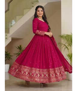 Vêtements ethniques indiens prêts à porter, robes Anarkali en soie Vichitra avec broderie, séquence, travail de zari pour les robes de mariage et de festival - Product Image 1