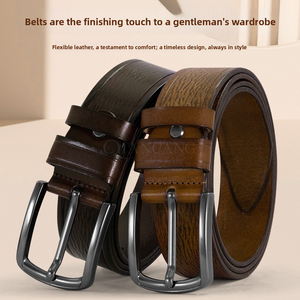 เข็มขัดหนังแท้กันน้ำสำหรับผู้ชาย หัวเข็มขัดโลหะผสมทรงสี่เหลี่ยม ลายเรียบแบบปรับแต่งได้ - Product Image 3