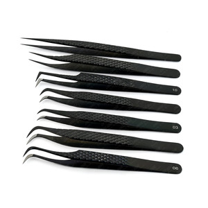 Venta caliente punta de fibra extensión de pestañas gancho extremo híbrido pinzas de pestañas rectas puntiagudas pinzas de pestañas Color negro Acero inoxidable - Product Image 3