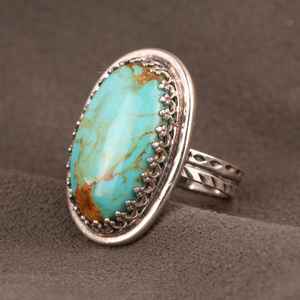 Kingman Turquoise Statement Sterling <b>Silver</b> <b>Ring</b>, <b>Boho</b> Gemstone Jewelry, Handmade Turquoise <b>Ring</b>, Southwestern - Product Image 4