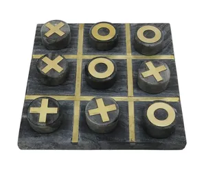 Mármol negro de buena calidad con tira de latón Tic-Tac-Toe Juego de madera con tablero de juego acrílico para niños de Target World - Product Image 5