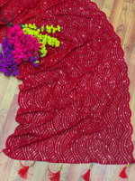 Tendance indienne magnifiquement conçue demi Jalebi Saree Georgette broderie séquence travail pour fête et mariage porter