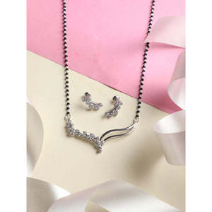 Parure de bijoux raffinée en argent pur, mangalsutra, diamant taille émeraude, plaqué or, pour mariage, fête, taille marquise, cadeau idéal pour femme - Product Image 2