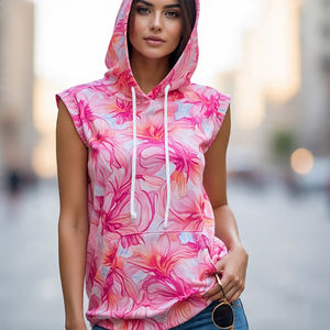 Sudadera con capucha de lana de invierno sin mangas con sublimación para mujer, ecológica, a prueba de viento, gimnasio, Fitness, correr, con capucha, estampado holgado - Product Image 6