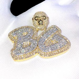 Colgantes de Oro con Dijes de Hip Hop 'BG' de Diseño Personalizado, con Diamantes de Moissanita VVS de Corte Brillante de Doble Capa de Plata de Ley 925 para Hombre - Product Image 2