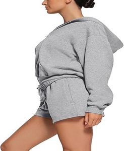 Ensemble short à capuche solide en polyester/coton avec logo personnalisé de qualité supérieure pour femmes, respirant, léger, nouveau design d'été - Product Image 2