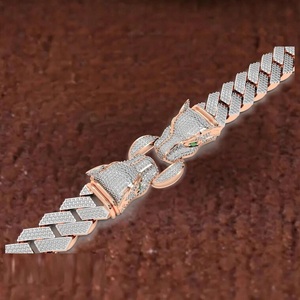 สร้อยข้อมือหัวเสือดาวสองสีคุณภาพสูง พร้อมโซ่คิวบันเงินและตัวเชื่อมแบบฝังเพชร เครื่องประดับฮิปฮอปสุดหรู มีจำหน่ายแล้ว - Product Image 4