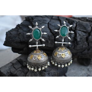 Joyería de Moda India en Tendencia, Hermosos Aretes de Aro con Piedras de Dos Tonos Hechos a Mano para Niñas y Mujeres - Product Image 6