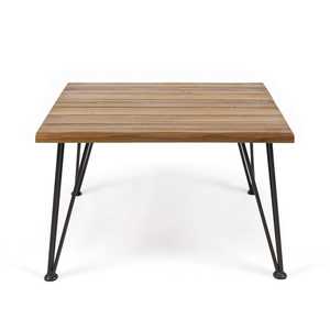 Table basse de patio carrée moderne écologique faite à la main jambes en épingle à cheveux en métal durable pour la maison jardin salon extérieur bois - Product Image 2