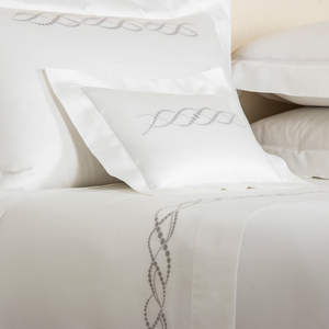 Parures de lit en satin de coton personnalisées en gros, brodées de points ondulés, housse de couette, taies d'oreiller, portables pour la maison, l'hôtel, le mariage - Product Image 2