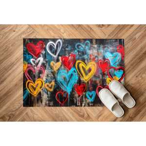 Tapis Graffiti Cœur Coloré, Tapis Pop Art Urbain, Tapis Style Art de Rue Vibrant, Tapis en Chenille - Product Image 1