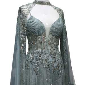 Elegante vestido de noche formal largo antiestático para mujer con cintura con cuentas a mano vestido hasta el suelo para fiesta graduación boda - Product Image 1