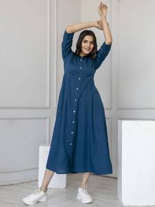 Robe mi-longue en coton d'excellente qualité, élégante et confortable pour le bureau ou les brunchs du week-end, disponible à un prix abordable - Product Image 4