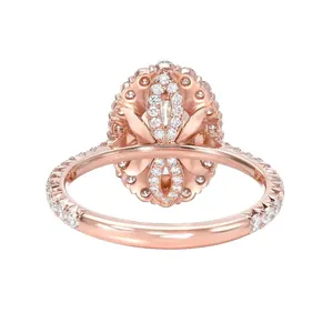 Anillo de compromiso de diamante con corte de cojín único de alta calidad con acentos laterales Anillo de compromiso solitario de oro rosa a precio mayorista - Product Image 4