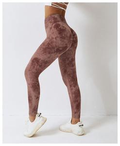 Leggings de Yoga sans couture taille haute pour femmes respirant cravate teinture vêtements de sport de gymnastique en gros tricoté entraînement pantalon de Yoga serré - Product Image 5