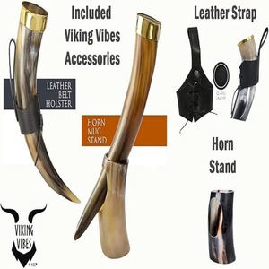 Authentique corne à boire faite à la main tasse nordique médiévale pour les Vikings avec support corne à boire Viking gravée à la main - Product Image 4