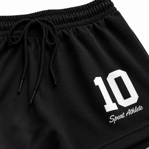 Shorts de sport décontractés pour hommes, noirs, personnalisables, OEM ODM, en polyester, avec impression de numéro, taille élastique, pour la gym et l'athlétisme - Product Image 6