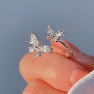 NOVAMART Fine Romantic Butterfly Inlay Micro Pave Silver <b>Ring</b>-<b>Size</b> <b>Adjustable</b> Gift-Ready Wholesale Export - Product Image 1