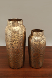 Vase à fleurs en métal et aluminium de conception texturée au riz moderne Décoration intérieure haut de gamme pour chambre à coucher, salon et mariage - Product Image 4