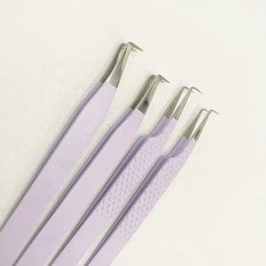Pinzas profesionales de Extensión de pestañas de acero inoxidable púrpura 90 grados logotipo personalizado punta puntiaguda de agarre de diamante sostenible - Product Image 3