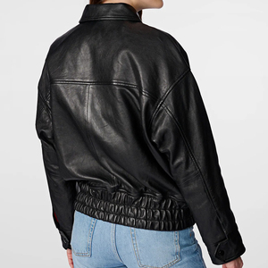 2025 Latest Design <b>Women's</b> Autumn Winter Leather <b>Jacket</b> High Quality <b>Waterproof</b> Wool Lining Button Decoration Knitted Processing - Product Image 3