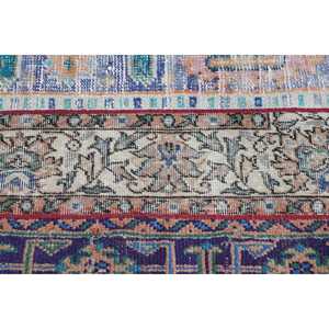 พรมตุรกี ขนาด 2.1x2.8 ฟุต สีน้ำเงินแดงลายตาราง ทำจากขนสัตว์ วินเทจ - Product Image 5