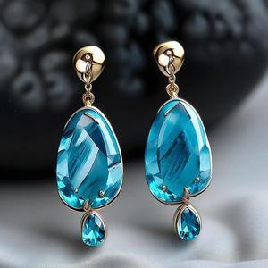 ต่างหูห้อยชุบโรเดียมเงินสเตอริ925คลาสสิกพร้อมหินเพทายสีฟ้าสองชั้นเครื่องประดับแฟชั่นสำหรับผู้หญิง - Product Image 5