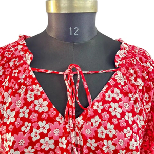 Top Premium con Estampado Floral Rojo para Mujer, Elegante Escote con Amarre, Manga Larga, Estilo Casual y para Fiestas - Product Image 2