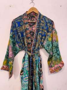 Bata de Kimono de seda de retazos para mujer, bata de novia de lujo de talla grande, ropa de descanso de luna de miel Bohemia, ropa de lujo de verano - Product Image 2