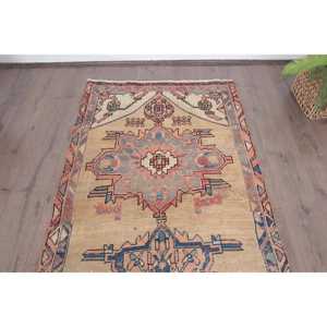 Alfombra Turca Vintage de 3.4x6.3 pies (104x192 cm), Alfombra de Lana Azul Ombré - Product Image 4
