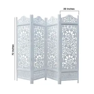 Weiße moderne faltbare handgeschnitzte Trennwand aus Holz für Wohnzimmer indische Holzschirme für Zeichenzimmer