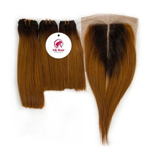 มัดและปิดผมมนุษย์แท้แบบเวียดนามพร้อมที่ปิดส่วนหน้าผากผมตรงหลายสี - Product Image 1