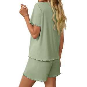 Soft 100% Cotton Knitted Women Sleepwear Pajamas Custom 2 Piece <b>Set</b> Women <b>Short</b> Sleeve Pyjamas Pants Bamboo Pajamas Women's <b>Sets</b> - Product Image 4