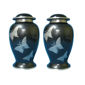Urna Funeraria de Metal Fundido con Hermoso Estampado de Mariposas, Acabado en Color Gris Azulado, Funcional como Florero de Piso, Estilo Art Deco de Lujo - Product Image 4