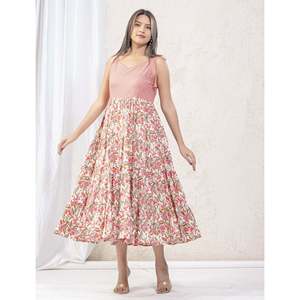 Vestido Boho de Algodón Estampado Jaal Blanco y Rosa con Tirantes, Talla XS, Natural, Transpirable, Sostenible, Casual, Largo hasta el Suelo - Product Image 6