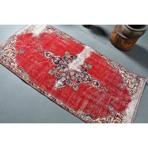 Tapis Vintage en Laine Patchwork 2.9x5.9ft Tissage Plat Turc Rouge Beige Tapis de Salon avec Support en Latex pour Décorations - Product Image 4