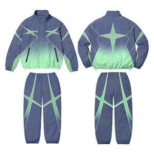 Wholesale Custom Track Suit for Men's Men Zip up Polyester 2 Piece Set Windbreaker Stacked Pants and Sweatshirt Nylon Tracksuit - Product Image 5
