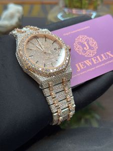 Gran oferta, reloj de pulsera de lujo para hombre, Cuarzo con diamantes de moissanita redondos VVS mejorados con tono de diamante dorado, exportación superior - Product Image 2