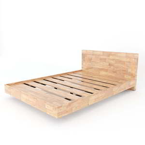 VEGA GN68022 Double Queen King Modern Minimalist Rubber Wood <b>Bed</b> with Iron <b>Frame</b> Solid Mango Assembly Required - Product Image 2