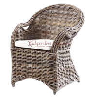 Chaise de salle à manger en rotin gris Kuboo naturel Athen avec coussin naturel, mobilier d'intérieur en osier traditionnel antique pour la maison et le bureau