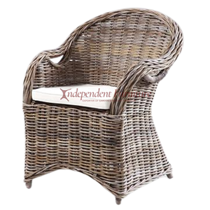 Athen Natural Kuboo Grey Rattan <b>Frame</b> Dining Chair Natural Cushion Traditional Indoor Wicker Furniture Home Restaurant Eco - Product Image 1