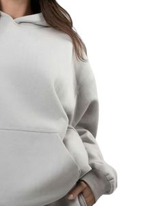 Light Grey Pullover Hoodie <b>Womens</b> Warm <b>Fleece</b> Oversized Sweatshirt With Hood Soft Winter Wear Casual Style Kangaroo Pocket - Product Image 2