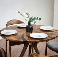 Table de salle à manger/cafetière de luxe moderne en bois d'acacia et résine, faite à la main, imperméable, personnalisable, pour salon, retraite, mariage, condoléances