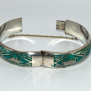 Bracciale elegante braccialetto con ciondolo in argento Sterling 925 e smalto verde autenticamente Siam. - Product Image 2