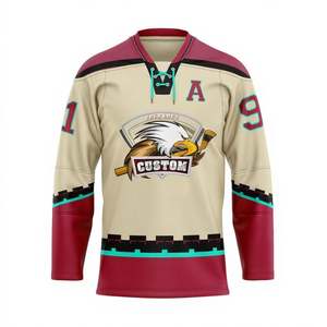 Maillot de hockey sur glace personnalisé, uniforme d'équipe sublimé professionnel, mascotte d'aigle, nom et numéro personnalisés, haut athlétique à lacets et col en V - Product Image 3
